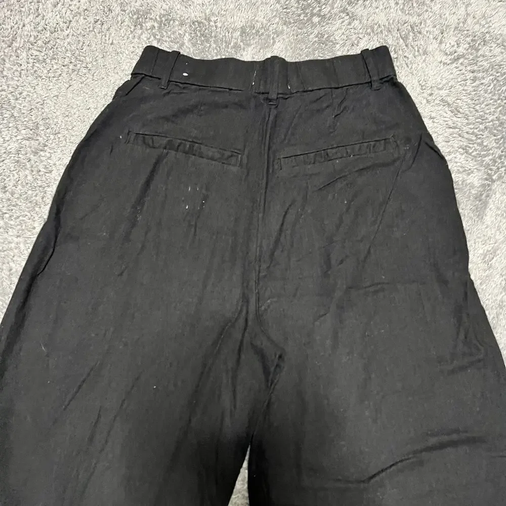 Abercrombie & Fitch Pants Womens Small Linen Wide Leg Black Relaxed Trouser - Picture 4 of 10